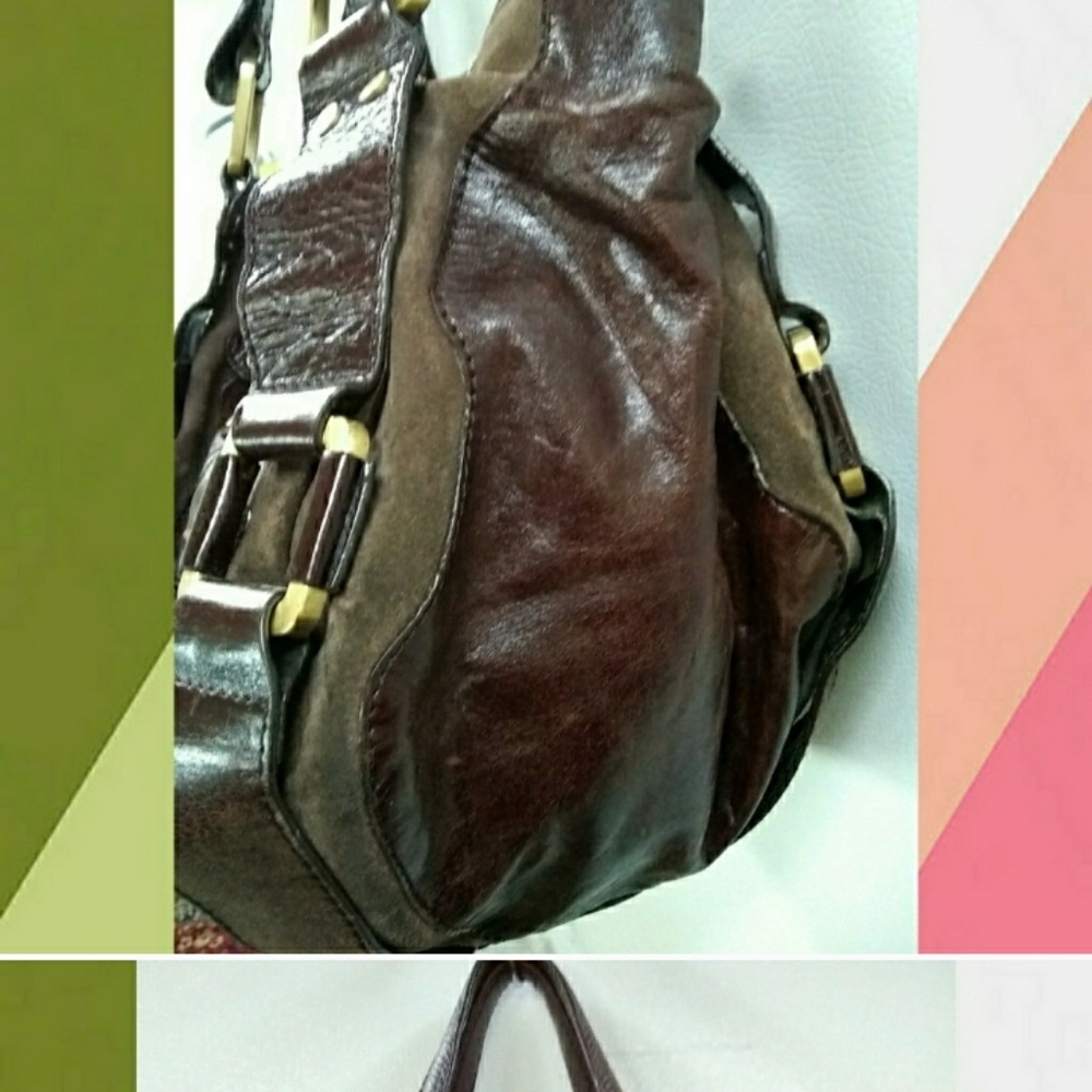 JIMMY CHOO "MAHALA" BROWN DISTRESSED TOTE BAG - Picture 5 of 8